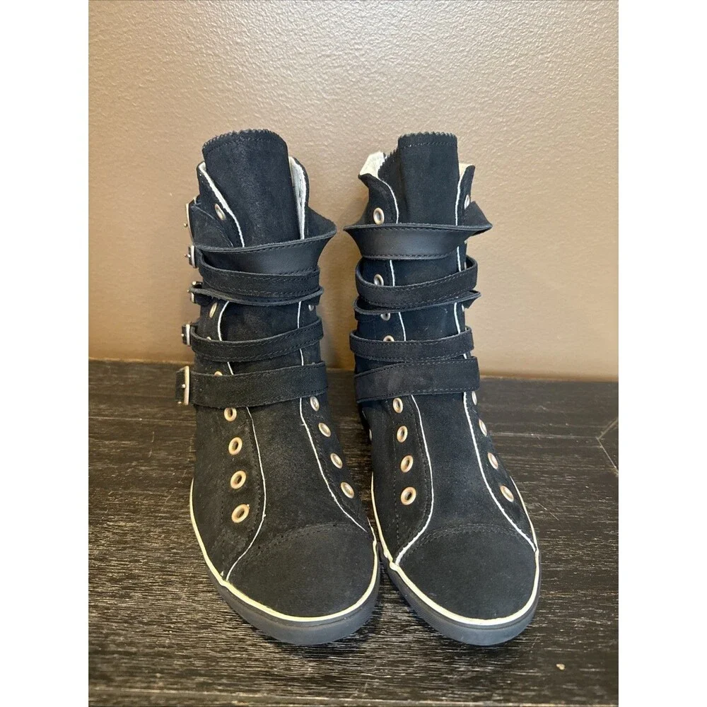 Y2K Converse Multi 5 Strap Buckle XHI Black Suede Calf High Sneakers Size 8 Rare